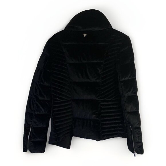Guess Teoma Black Velvet Stretch Quilted Puffer Jacket Coat Sz M Y2K - Picture 3 of 7